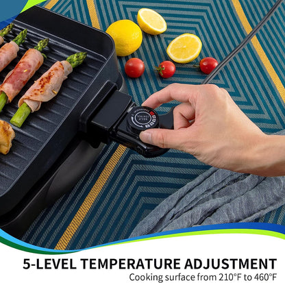 Electric Indoor Korean BBQ Grill - 1500W Nonstick Removable Griddle with Smart 5-Heat Temperature Control, Family Size 14-Inch Tabletop Plate, PFOA-Free Black Finish